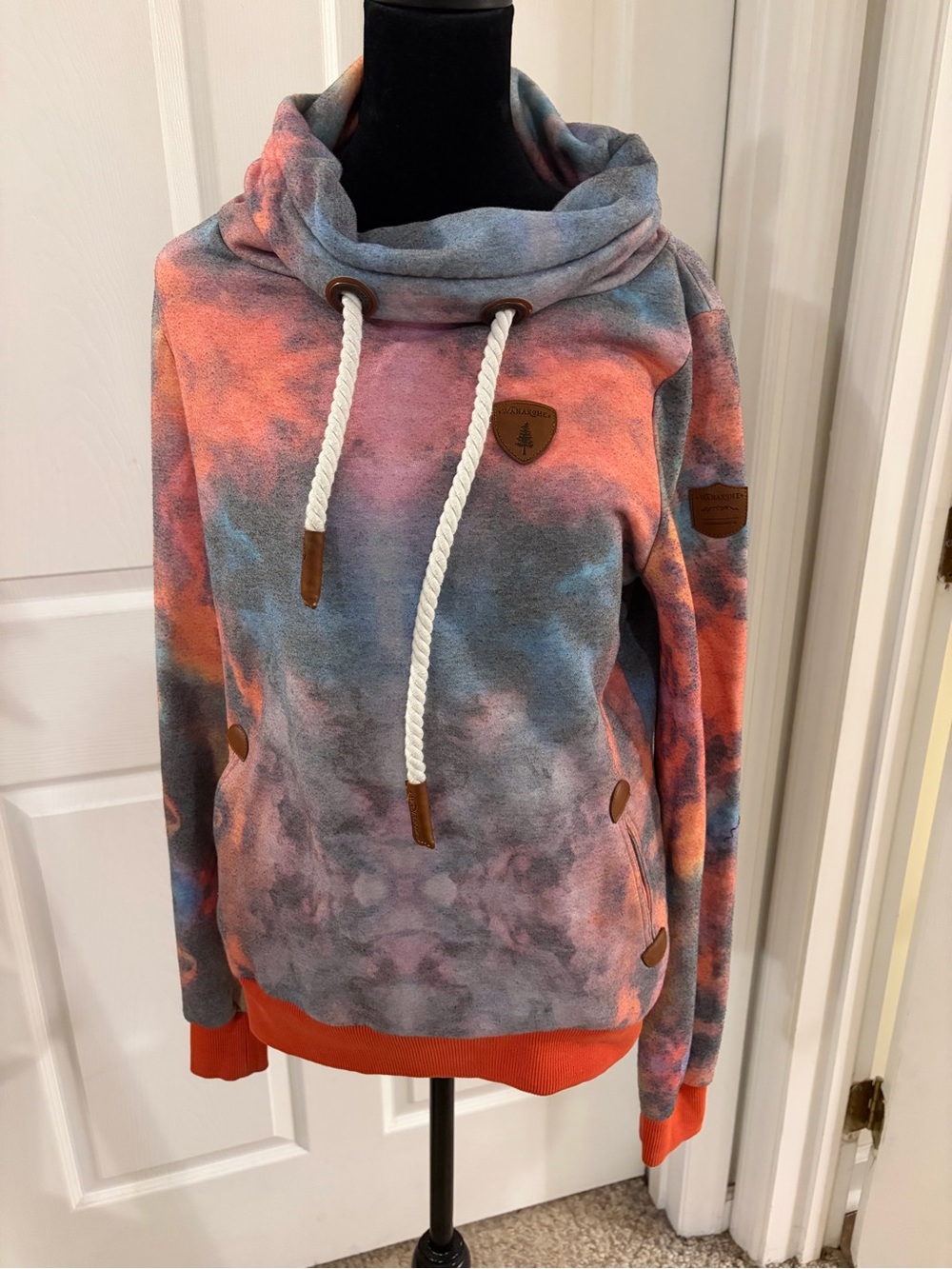 Wanakome Artemis Fleece Lined Tie Dye Cowl Neck Hoodie Sweatshirt Women's M